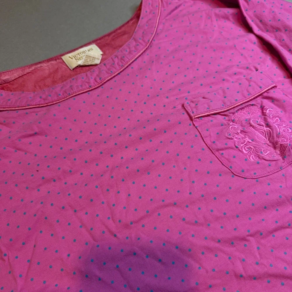 Vintage‎ Victorias Secret Gold Label Pink Polka Dot Cotton Nightshirt ML Pink